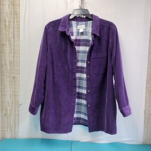 The Vermont Country Store Women Corduroy Shacket Flannel Lined Shirt Jacket 2X